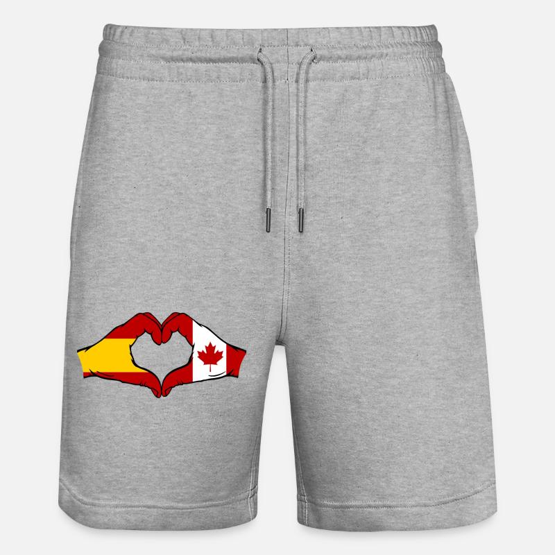 Spain Canada Flag Hands Heart - Stanley/Stella Trainer Unisex Organic Jogging Shorts - heather grey