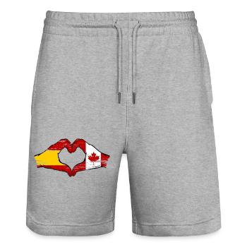 Spanien Kanada Flagge Hände Herz used - Stanley/Stella Unisex Bio Joggingshorts Trainer  - Grau meliert - Vorne - Nik (191cm) & Marisol (170cm)