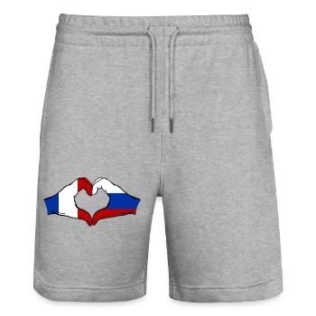 France Russie Drapeau Mains Coeur Forme - Short de jogging bio TRAINER Stanley/Stella unisexe - gris chiné - Devant - Nik (191cm) & Marisol (170cm)
