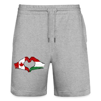 Canada Hongrie Drapeau Mains Coeur Forme Utilisé - Short de jogging bio TRAINER Stanley/Stella unisexe - gris chiné - Devant - Nik (191cm) & Marisol (170cm)