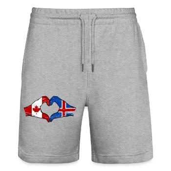 Canada Iceland Flag Hands Heart Shape Used - Stanley/Stella Trainer Unisex Organic Jogging Shorts - heather grey - Front - Nik (191cm) & Marisol (170cm)