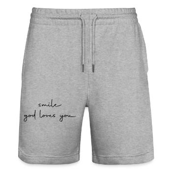 smile god loves you - Stanley/Stella Unisex Bio Joggingshorts Trainer  - Grau meliert - Vorne - Nik (191cm) & Marisol (170cm)