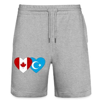 Drapeau ouïghour du Canada Cœur - Short de jogging bio TRAINER Stanley/Stella unisexe - gris chiné - Devant - Nik (191cm) & Marisol (170cm)
