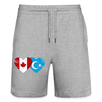 Canada Uyghur flag heart used - Stanley/Stella Trainer Unisex Organic Jogging Shorts - heather grey - Front - Nik (191cm) & Marisol (170cm)