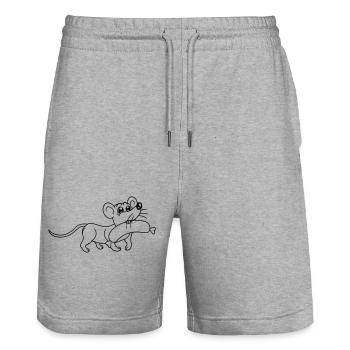 Souris grosse saucisse manger faim saucisse grillades - Short de jogging bio TRAINER Stanley/Stella unisexe - gris chiné - Devant - Nik (191cm) & Marisol (170cm)