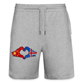 Aiguilles drapeau de l’île de Chine en forme de coeur utilisé - Short de jogging bio TRAINER Stanley/Stella unisexe - gris chiné - Devant - Nik (191cm) & Marisol (170cm)