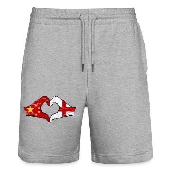 Chine Angleterre Drapeau Mains Coeur Forme Utilisé - Short de jogging bio TRAINER Stanley/Stella unisexe - gris chiné - Devant - Nik (191cm) & Marisol (170cm)