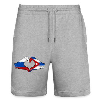 Russie Cuba drapeau mains forme de coeur utilisé - Short de jogging bio TRAINER Stanley/Stella unisexe - gris chiné - Devant - Nik (191cm) & Marisol (170cm)