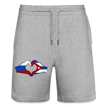 Russia Cuba Flag Hands Heart Shape - Stanley/Stella Trainer Unisex Organic Jogging Shorts - heather grey - Front - Nik (191cm) & Marisol (170cm)