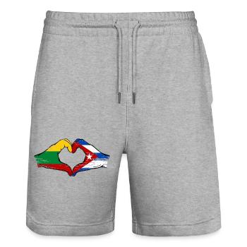 Lithuania Cuba Flag Hands Heart Shape Used - Stanley/Stella Trainer Unisex Organic Jogging Shorts - heather grey - Front - Nik (191cm) & Marisol (170cm)