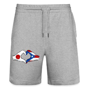 Japan Puerto Rico Flag Hands Heart Shape - Stanley/Stella Trainer Unisex Organic Jogging Shorts - heather grey - Front - Nik (191cm) & Marisol (170cm)