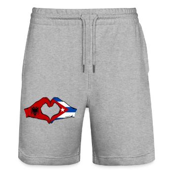 Albanie Cuba Drapeau Mains Coeur Forme - Short de jogging bio TRAINER Stanley/Stella unisexe - gris chiné - Devant - Nik (191cm) & Marisol (170cm)