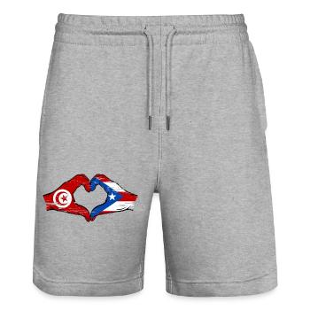 Tunesien Puerto Rico Flagge Hände Herzform used - Stanley/Stella Unisex Bio Joggingshorts Trainer  - Grau meliert - Vorne - Nik (191cm) & Marisol (170cm)