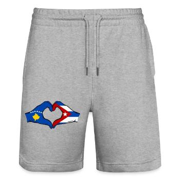 Kosovo Kuba Flagge Hände Herzform - Stanley/Stella Unisex Bio Joggingshorts Trainer  - Grau meliert - Vorne - Nik (191cm) & Marisol (170cm)