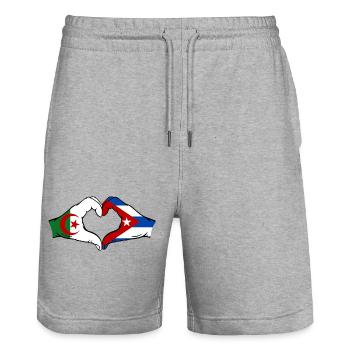 Algerien Kuba Flagge Hände Herzform - Stanley/Stella Unisex Bio Joggingshorts Trainer  - Grau meliert - Vorne - Nik (191cm) & Marisol (170cm)