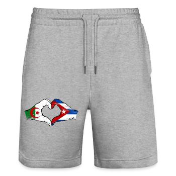 Algeria Cuba Flag Hands Heart Shape Used - Stanley/Stella Trainer Unisex Organic Jogging Shorts - heather grey - Front - Nik (191cm) & Marisol (170cm)