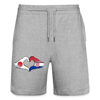 Japan Croatia Flag Hands Heart Shape Used - Stanley/Stella Trainer Unisex Organic Jogging Shorts - heather grey - Front - Nik (191cm) & Marisol (170cm)