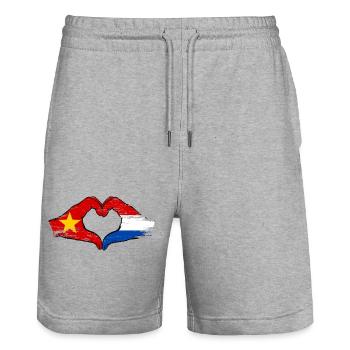Vietnam Holland Flagge Hände Herzform used - Stanley/Stella Unisex Bio Joggingshorts Trainer  - Grau meliert - Vorne - Nik (191cm) & Marisol (170cm)
