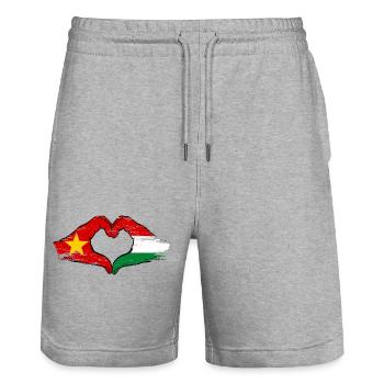Vietnam Hongrie Drapeau Mains Coeur Forme Utilisé - Short de jogging bio TRAINER Stanley/Stella unisexe - gris chiné - Devant - Nik (191cm) & Marisol (170cm)