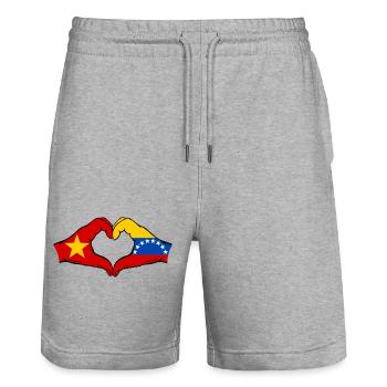 Vietnam Venezuela Flag Hands Heart Shape - Stanley/Stella Trainer Unisex Organic Jogging Shorts - heather grey - Front - Nik (191cm) & Marisol (170cm)