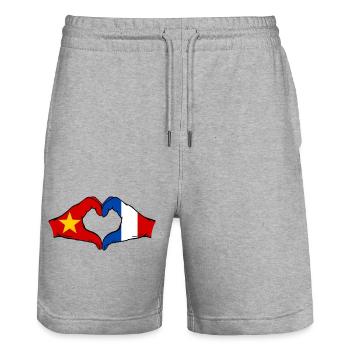 Vietnam France Flag Hands Heart Shape - Stanley/Stella Trainer Unisex Organic Jogging Shorts - heather grey - Front - Nik (191cm) & Marisol (170cm)