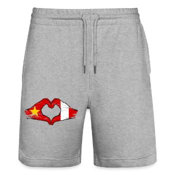 Vietnam Pérou Drapeau Mains Coeur Forme Utilisé - Short de jogging bio TRAINER Stanley/Stella unisexe - gris chiné - Devant - Nik (191cm) & Marisol (170cm)