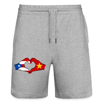 Porto Rico Vietnam Drapeau Mains Coeur Forme - Short de jogging bio TRAINER Stanley/Stella unisexe - gris chiné - Devant - Nik (191cm) & Marisol (170cm)