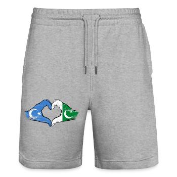 Ouïghour Pakistan drapeau mains forme de coeur utilisé - Short de jogging bio TRAINER Stanley/Stella unisexe - gris chiné - Devant - Nik (191cm) & Marisol (170cm)