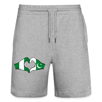 Nigeria Pakistan Flag Hands Heart Shape - Stanley/Stella Trainer Unisex Organic Jogging Shorts - heather grey - Front - Nik (191cm) & Marisol (170cm)