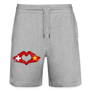 Suisse Vietnam Drapeau Mains Coeur Forme Utilisé - Short de jogging bio TRAINER Stanley/Stella unisexe - gris chiné - Devant - Nik (191cm) & Marisol (170cm)