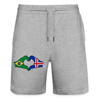 Brésil Islande Drapeau Mains Coeur Forme - Short de jogging bio TRAINER Stanley/Stella unisexe - gris chiné - Devant - Nik (191cm) & Marisol (170cm)