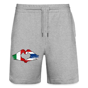 Italie Drapeau Thaïlande mains forme coeur utilisé - Short de jogging bio TRAINER Stanley/Stella unisexe - gris chiné - Devant - Nik (191cm) & Marisol (170cm)
