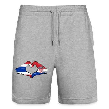 Croatie Drapeau Thaïlande mains forme de coeur utilisé - Short de jogging bio TRAINER Stanley/Stella unisexe - gris chiné - Devant - Nik (191cm) & Marisol (170cm)