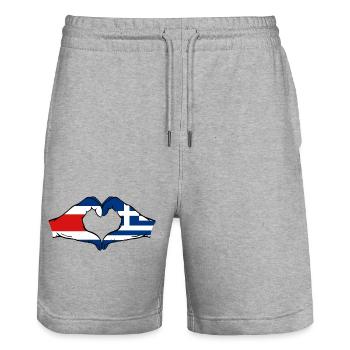 Costa Rica Greece Flag Hands Heart Shape - Stanley/Stella Trainer Unisex Organic Jogging Shorts - heather grey - Front - Nik (191cm) & Marisol (170cm)