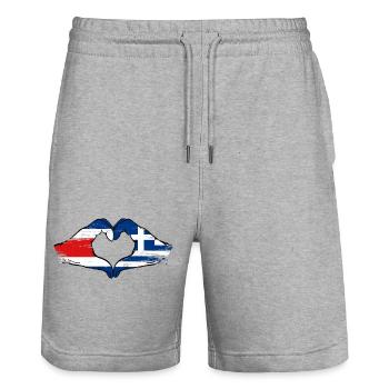 Costa Rica Grèce Drapeau Mains Coeur Forme Utilisé - Short de jogging bio TRAINER Stanley/Stella unisexe - gris chiné - Devant - Nik (191cm) & Marisol (170cm)