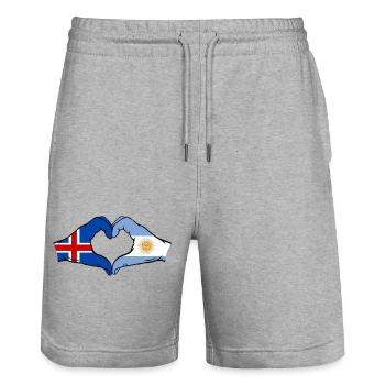 Islande Argentine Drapeau Mains Coeur Forme - Short de jogging bio TRAINER Stanley/Stella unisexe - gris chiné - Devant - Nik (191cm) & Marisol (170cm)