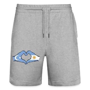 Ouïghour, Argentine, Drapeau, Mains, Forme de coeur - Short de jogging bio TRAINER Stanley/Stella unisexe - gris chiné - Devant - Nik (191cm) & Marisol (170cm)