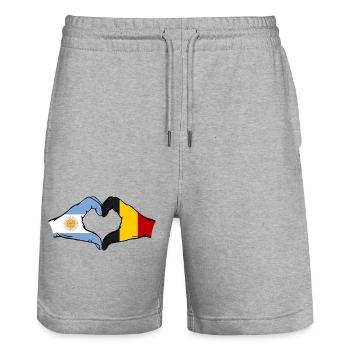 Argentina Belgium Flag Hands Heart Shape - Stanley/Stella Trainer Unisex Organic Jogging Shorts - heather grey - Front - Nik (191cm) & Marisol (170cm)