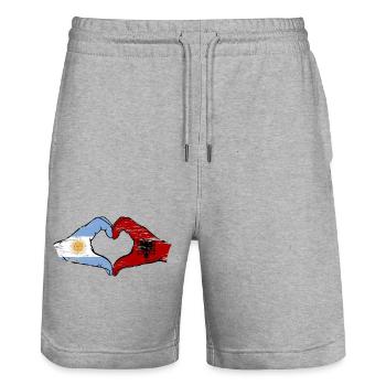 Argentina Albania flag hands heart shape used - Stanley/Stella Trainer Unisex Organic Jogging Shorts - heather grey - Front - Nik (191cm) & Marisol (170cm)
