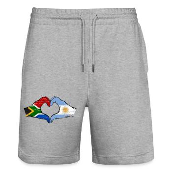 Afrique du Sud Argentine Drapeau Mains Coeur Utilisé - Short de jogging bio TRAINER Stanley/Stella unisexe - gris chiné - Devant - Nik (191cm) & Marisol (170cm)