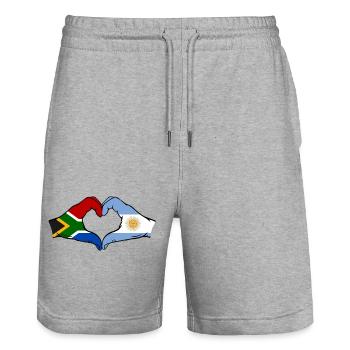 Südafrika Argentinien Flagge Hände Herzform - Stanley/Stella Unisex Bio Joggingshorts Trainer  - Grau meliert - Vorne - Nik (191cm) & Marisol (170cm)
