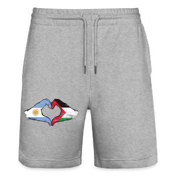 Argentina Palestine Flag Hands Heart Shape Used - Stanley/Stella Trainer Unisex Organic Jogging Shorts - heather grey - Front - Nik (191cm) & Marisol (170cm)