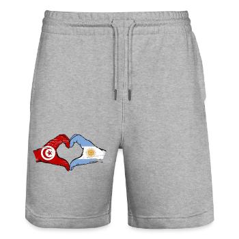 Tunisia Argentina Flag Hands Heart Shape Used - Stanley/Stella Trainer Unisex Organic Jogging Shorts - heather grey - Front - Nik (191cm) & Marisol (170cm)