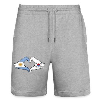 Argentina South Korea Flag Hands Heart Shape Used - Stanley/Stella Trainer Unisex Organic Jogging Shorts - heather grey - Front - Nik (191cm) & Marisol (170cm)