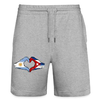 Argentina Cuba Flag Hands Heart Shape Used - Stanley/Stella Trainer Unisex Organic Jogging Shorts - heather grey - Front - Nik (191cm) & Marisol (170cm)