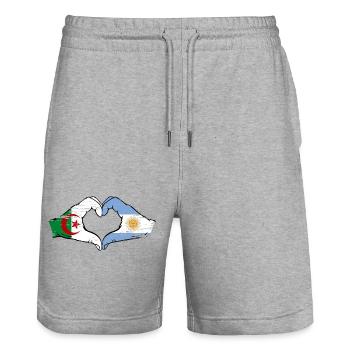 Algeria Argentina flag hands heart shape used - Stanley/Stella Trainer Unisex Organic Jogging Shorts - heather grey - Front - Nik (191cm) & Marisol (170cm)