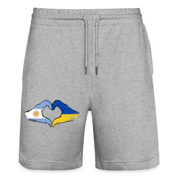 Argentina Ukraine Flag Hands Heart Shape Used - Stanley/Stella Trainer Unisex Organic Jogging Shorts - heather grey - Front - Nik (191cm) & Marisol (170cm)