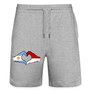 Argentina Indonesia Flag Hands Heart Shape - Stanley/Stella Trainer Unisex Organic Jogging Shorts - heather grey - Front - Nik (191cm) & Marisol (170cm)