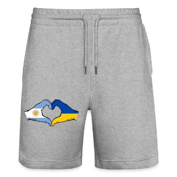 Argentina Ukraine Flag Hands Heart Shape - Stanley/Stella Trainer Unisex Organic Jogging Shorts - heather grey - Front - Nik (191cm) & Marisol (170cm)