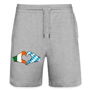 Ireland Bavaria Flag Hands Heart Shape - Stanley/Stella Trainer Unisex Organic Jogging Shorts - heather grey - Front - Nik (191cm) & Marisol (170cm)